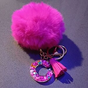 Pink Fluffy Keychain with Colorful Charm